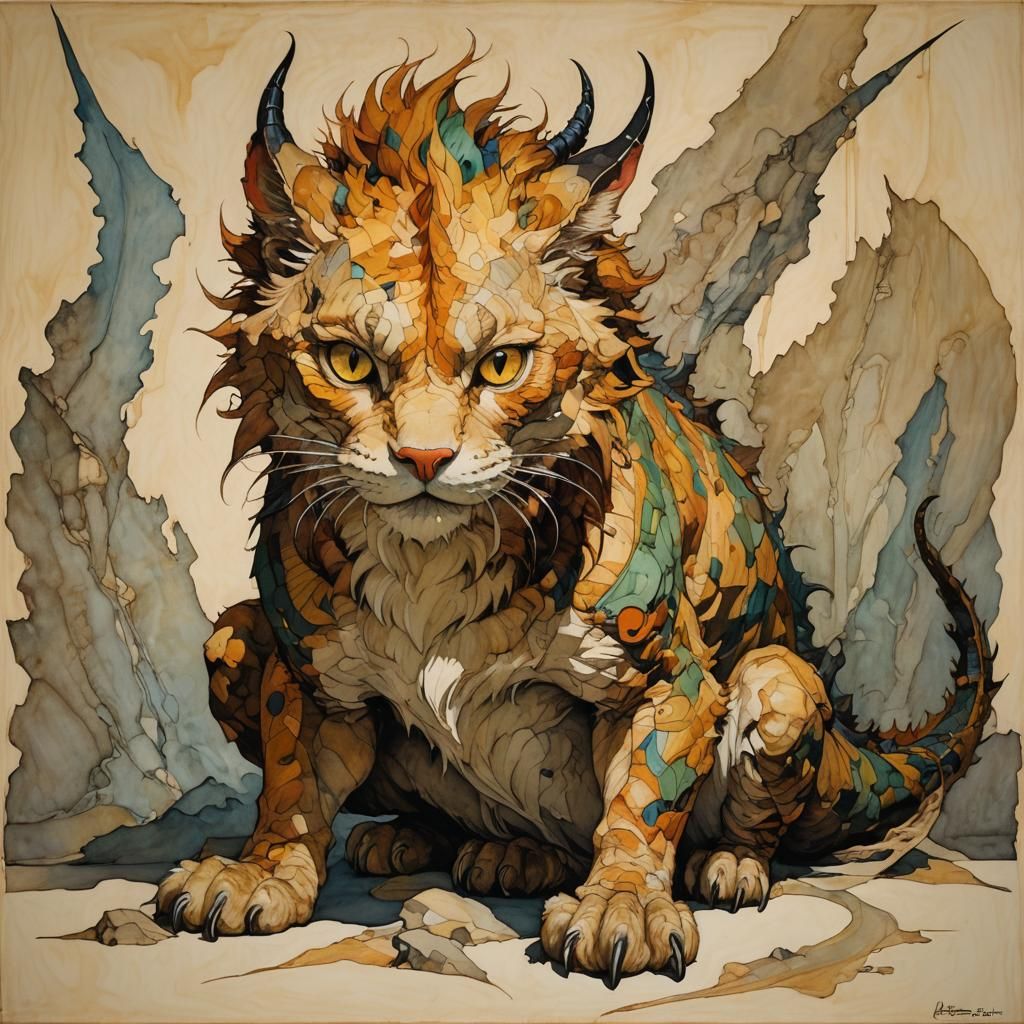 Dramatic Oil Painting of a Furry Catdragon