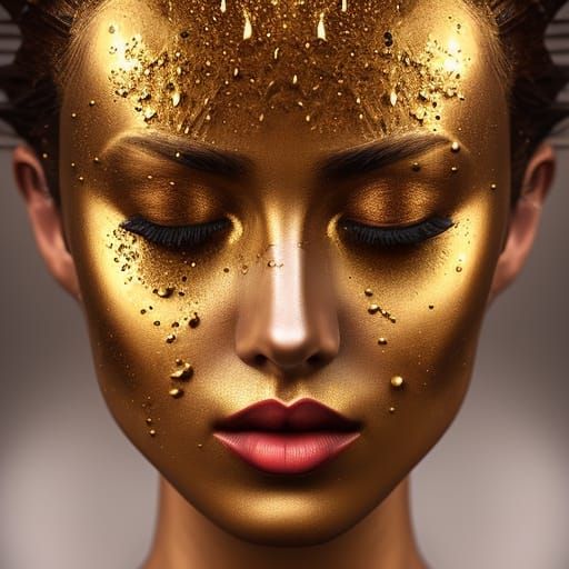 Hyperrealistic Portrait: Girl with Dripping Gold