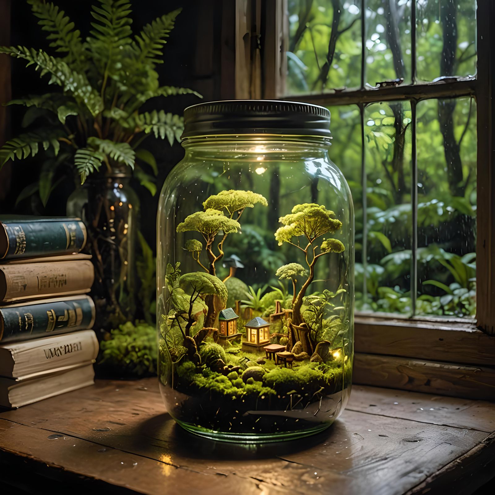 Miniature Rainforest World in a Mason Jar