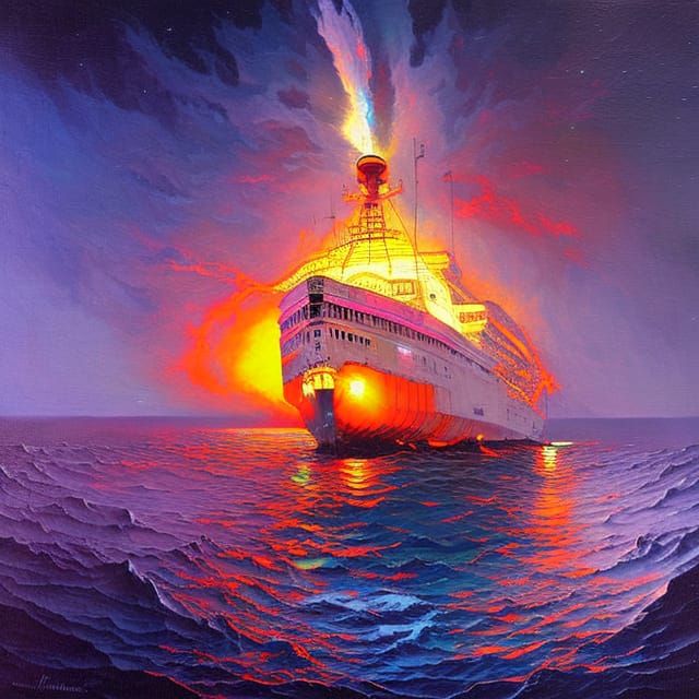 Sinking Ship in Bermuda Triangle: Collage Style