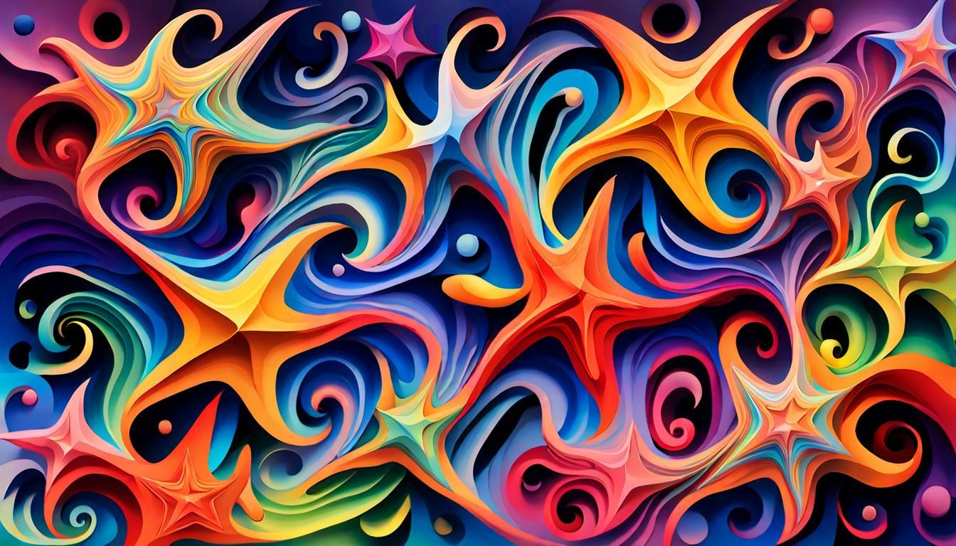 Iridescent Stars Dance in Aboriginal-like Impasto Painting