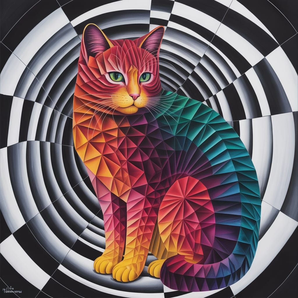 Fractalized Cat in Geometric Dreamscape