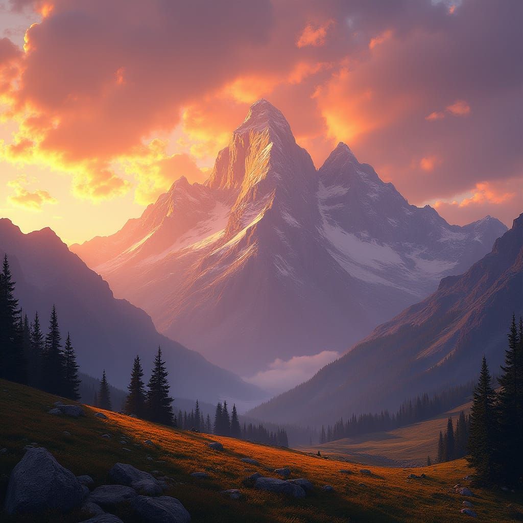 Golden Sunset Over Majestic Mountains