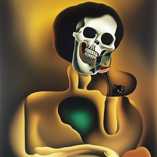 Surreal Skull Smoking and Drinking Vodka