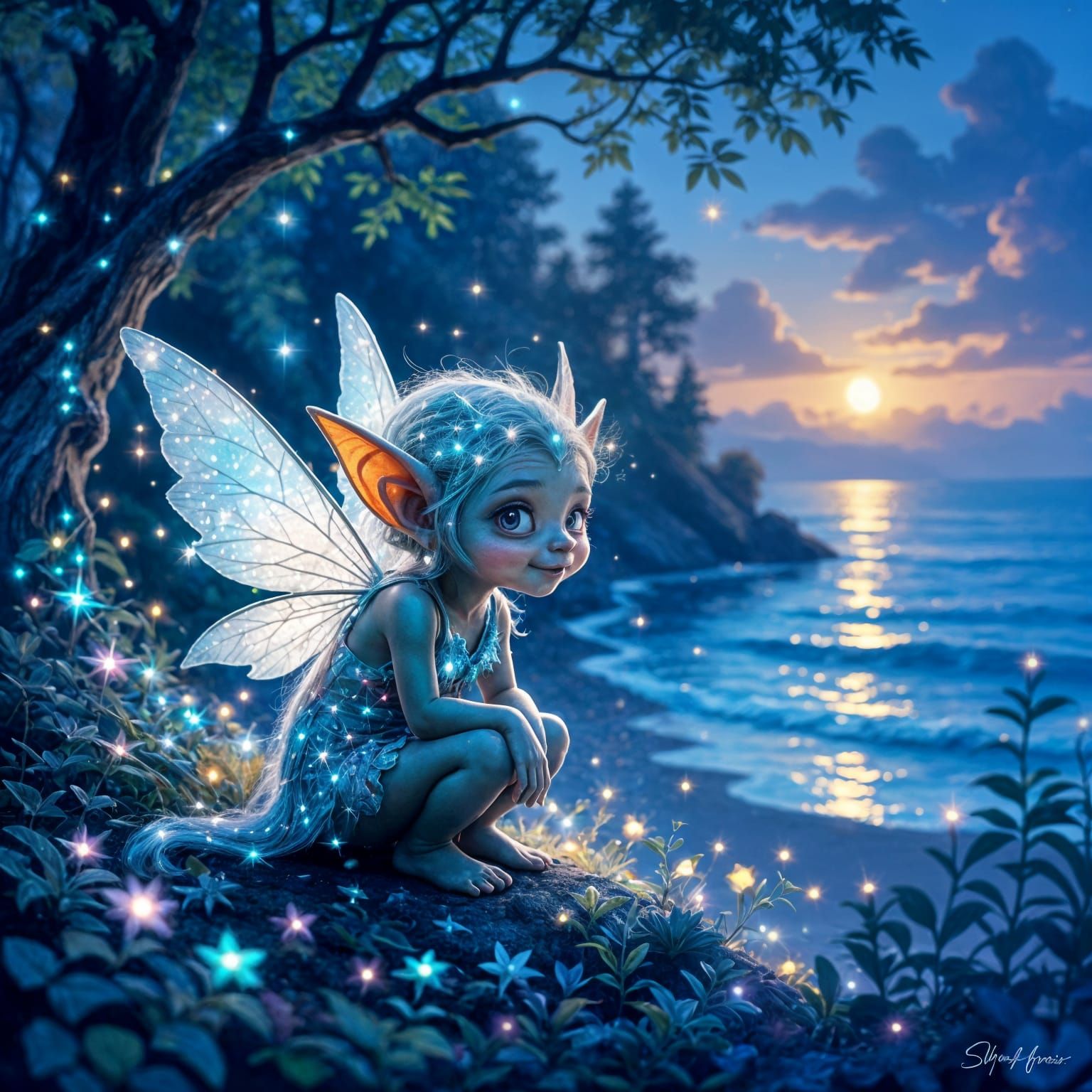 Magical Goblin Covered in Sparkles in Enchanted Forest