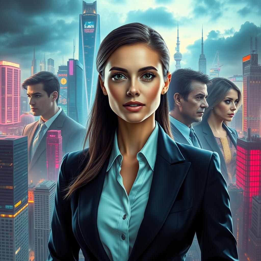 Futuristic Businesswoman in Cyberpunk Cityscape