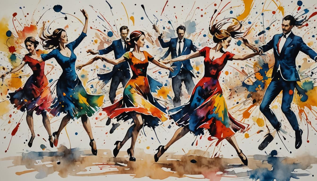 Expressionist Watercolor Dance with Ink Splatters