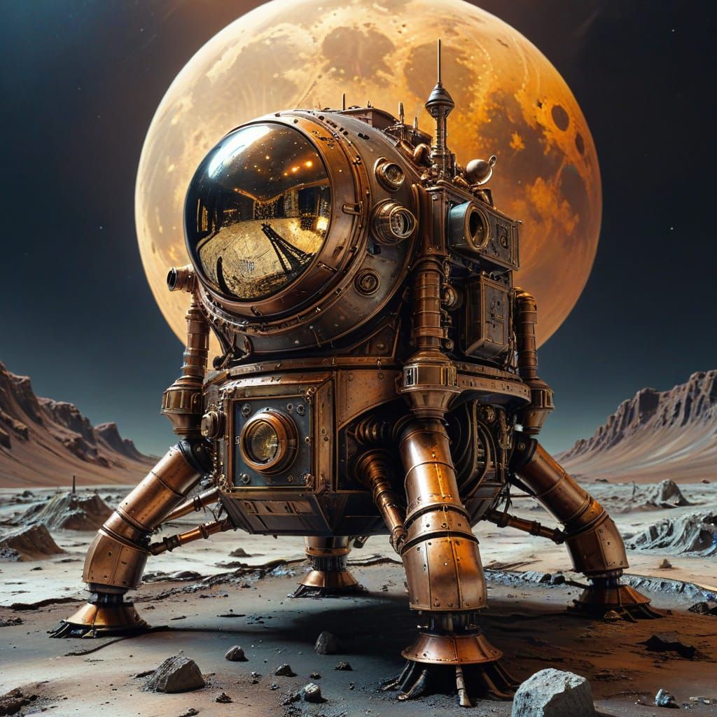Industrial Steampunk Lunar Lander in Copper Glory
