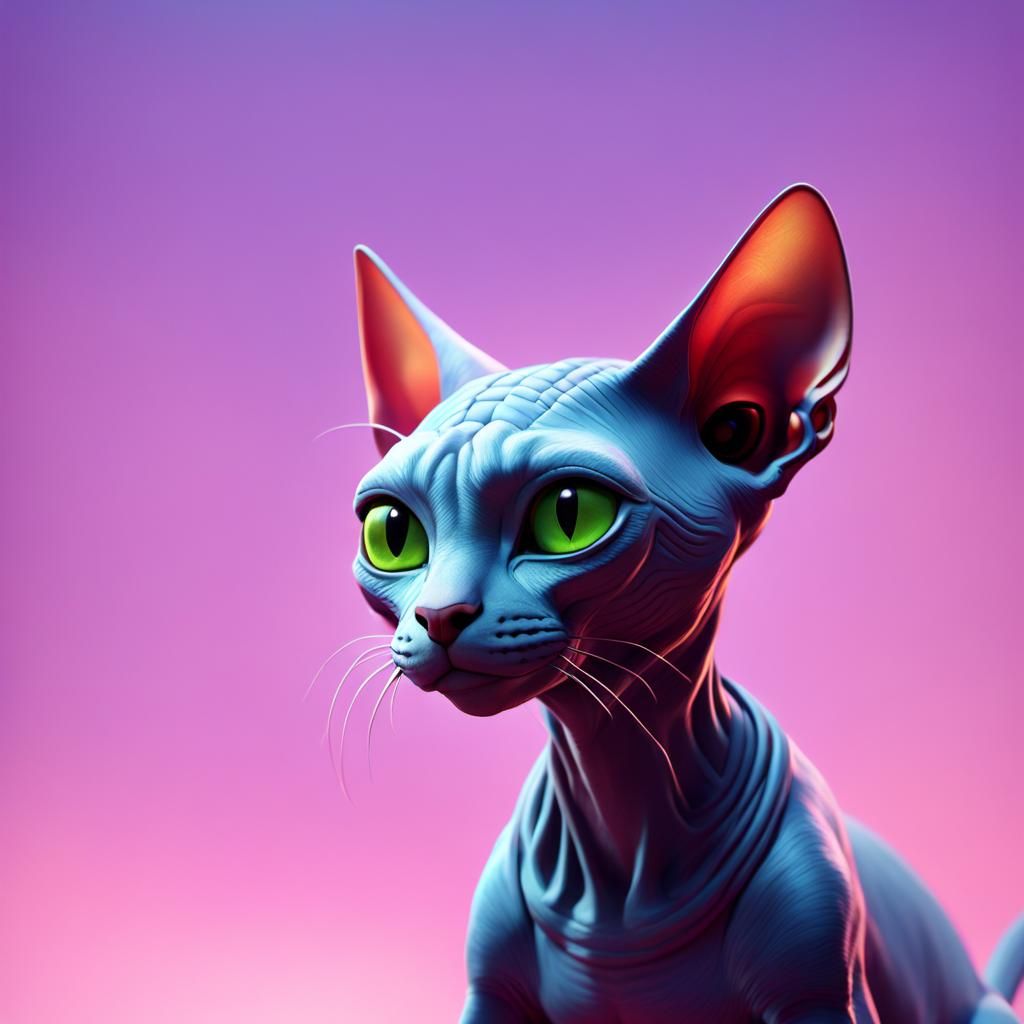Pixar-Style 3D Sphinx Cat Digital Art