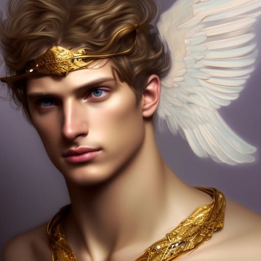 Ethereal Angelic Male Model with Gold Accessories