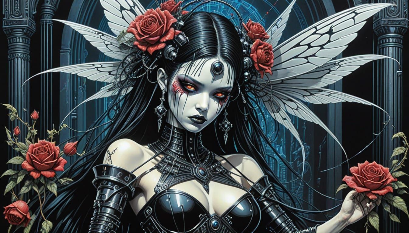 Cyberpunk Fairy in Dark Gothic Style