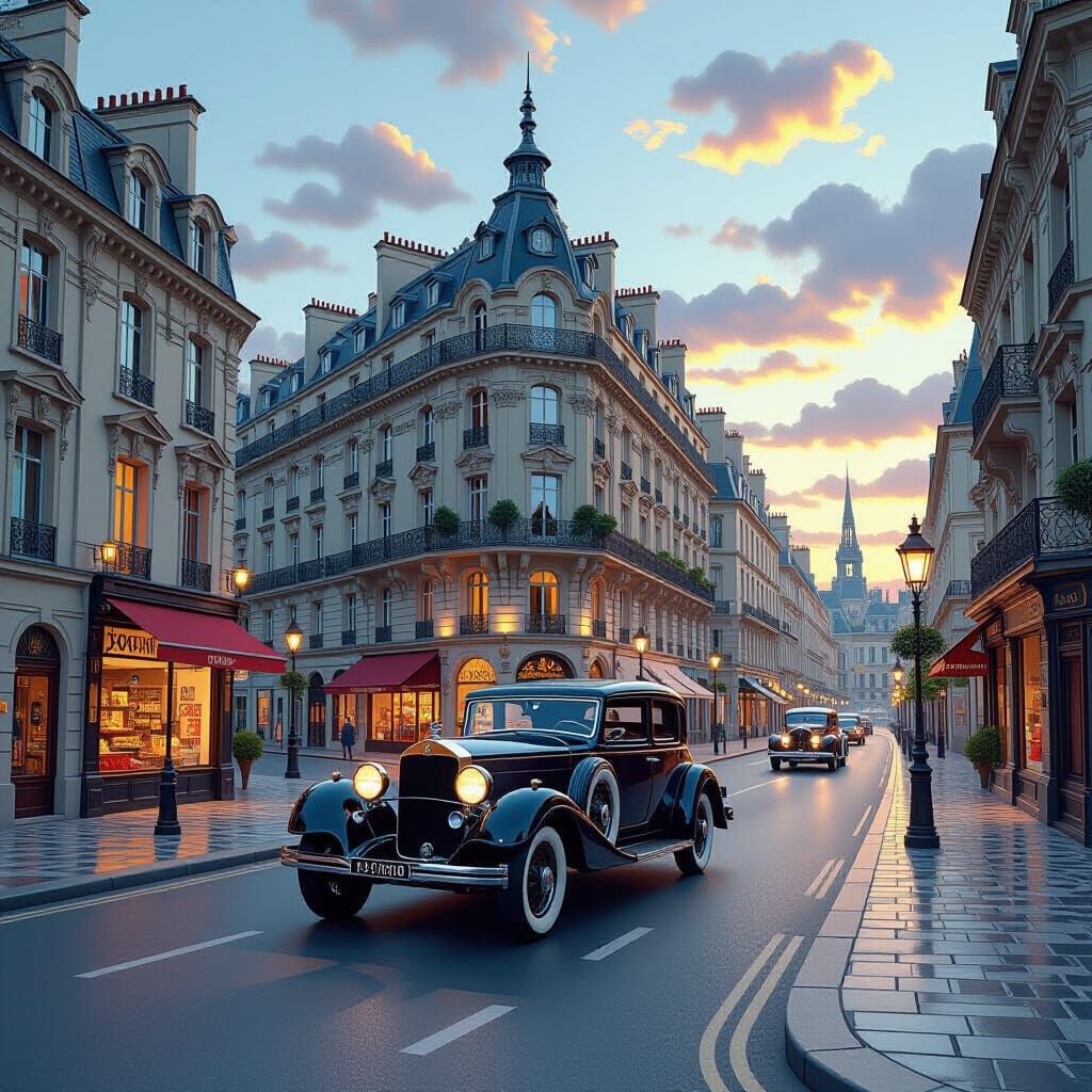 Vintage Car in Victorian Paris: Isometric Digital Painting