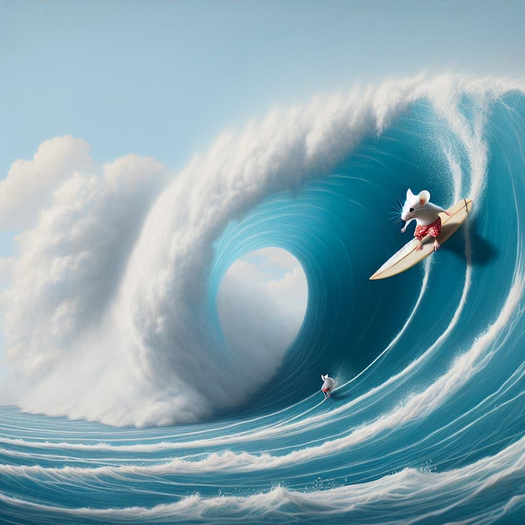 Surfer Mouse Rides the Great Wave off Kanagawa in Vibrant Co...
