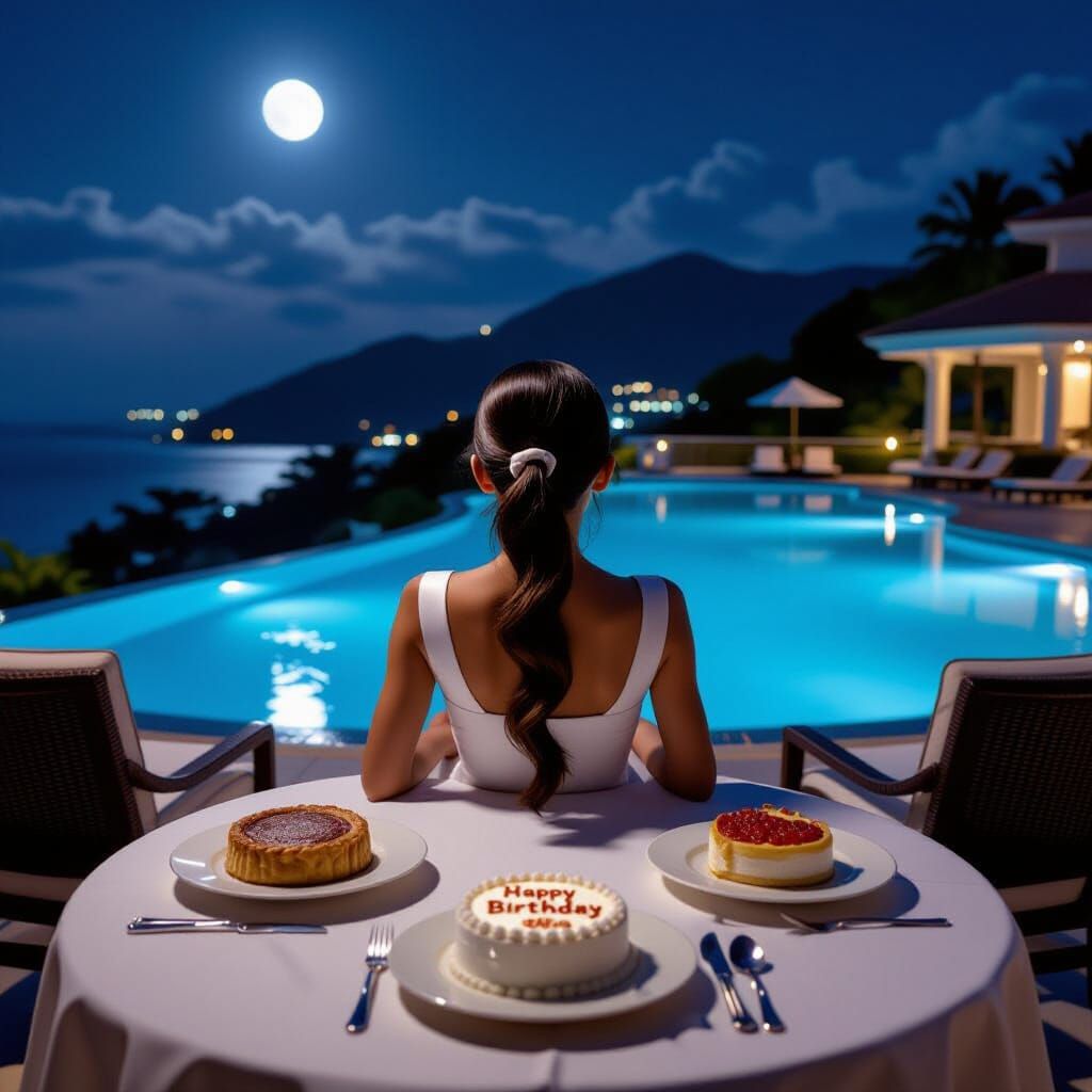Schoolgirl Overlooking Lion Hill at Night