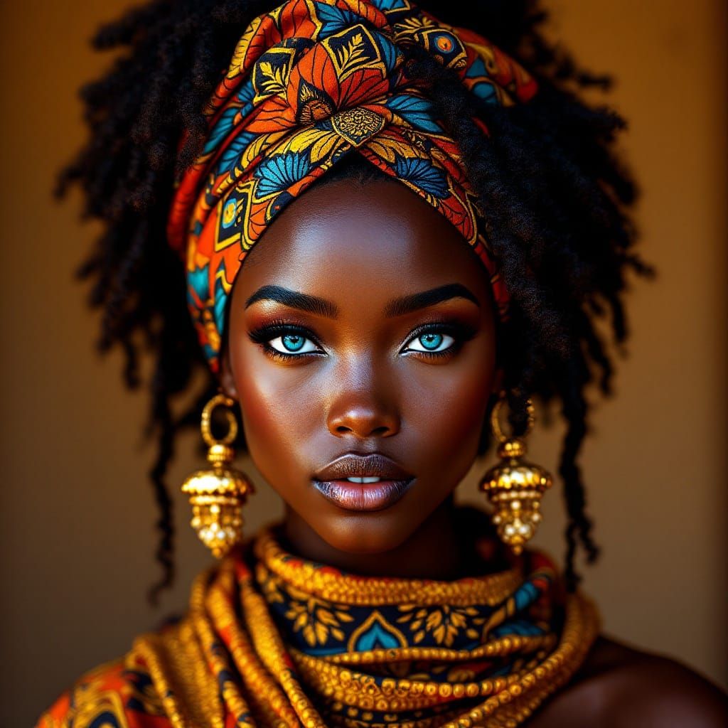 African Goddess in Vibrant Wax Fabric Regalia