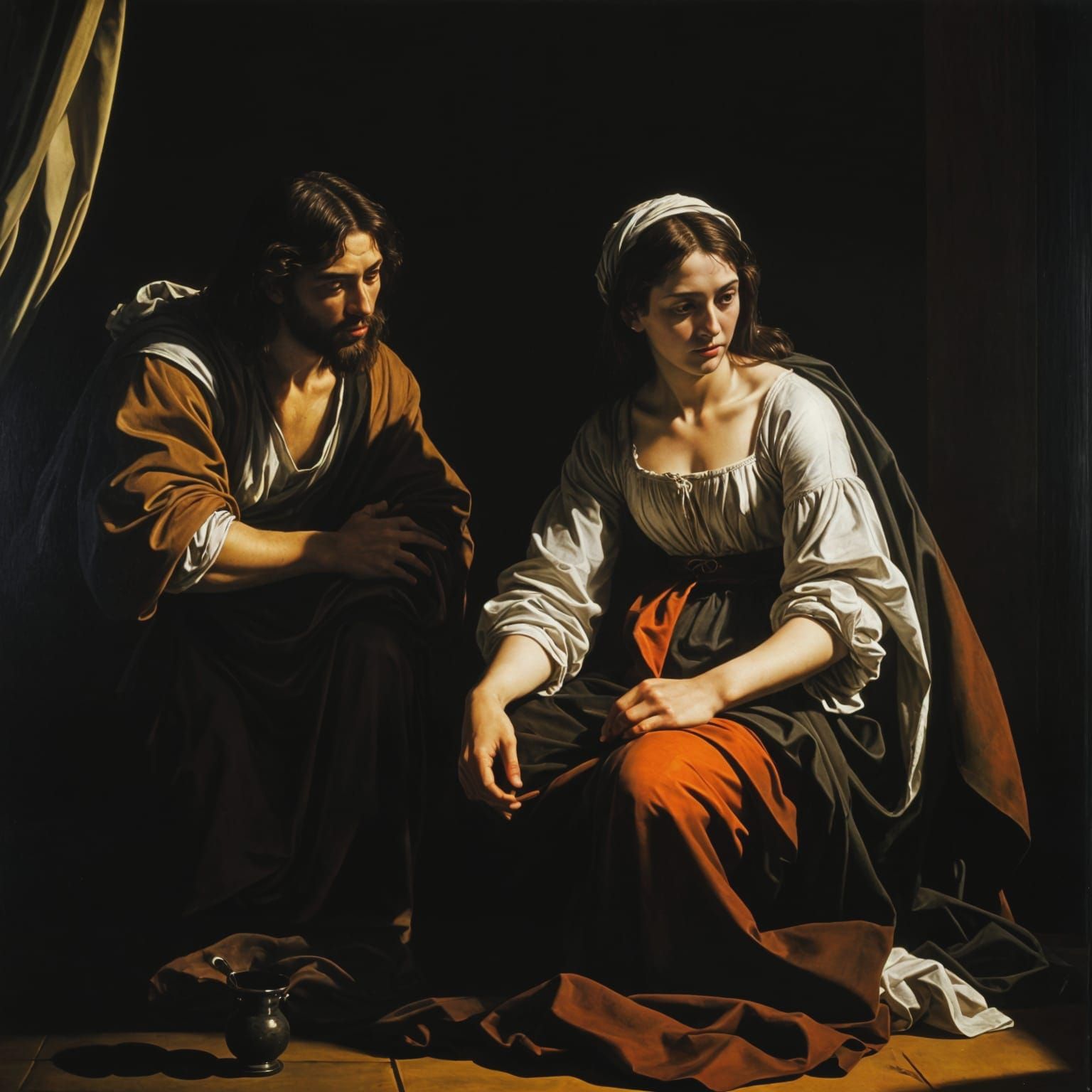 Jesus and Woman in Caravaggio Style Oil Painting