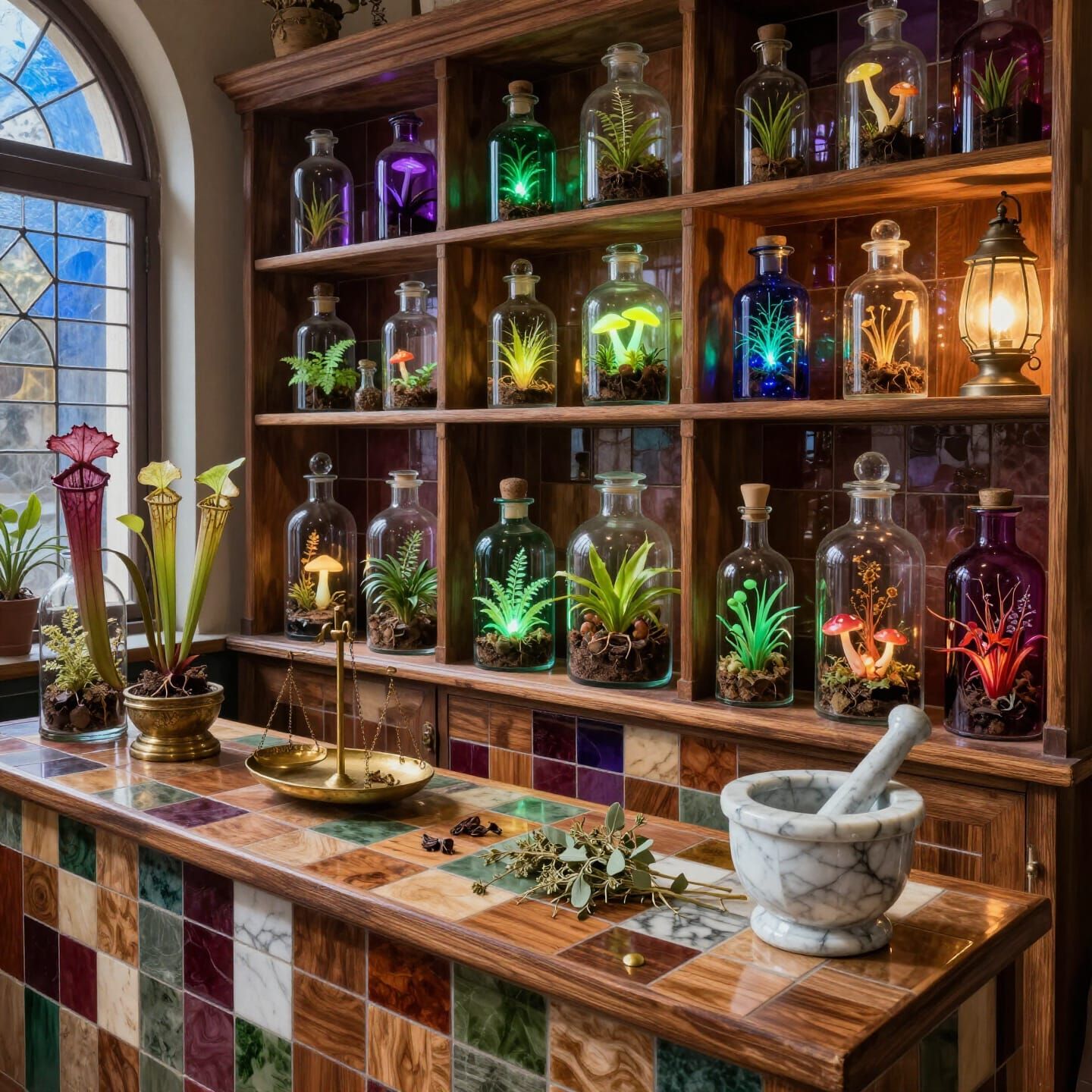 Enchanting Apothecary Mosaic Art with Living Gardens