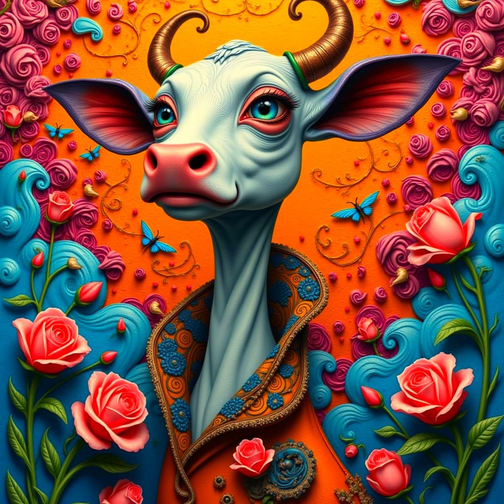 Whimsical Nouveau Mini Cow Embossed Relief