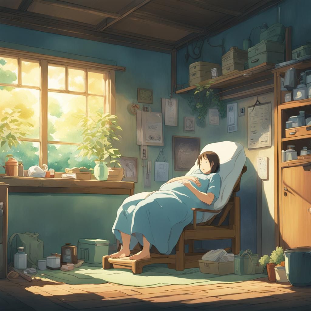 Anime Style Childbirth Scene in Ghibli Style