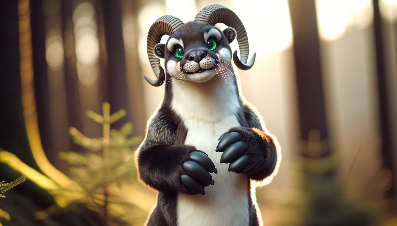 Anthro Goat-Otter Hybrid in Forest Sunlight