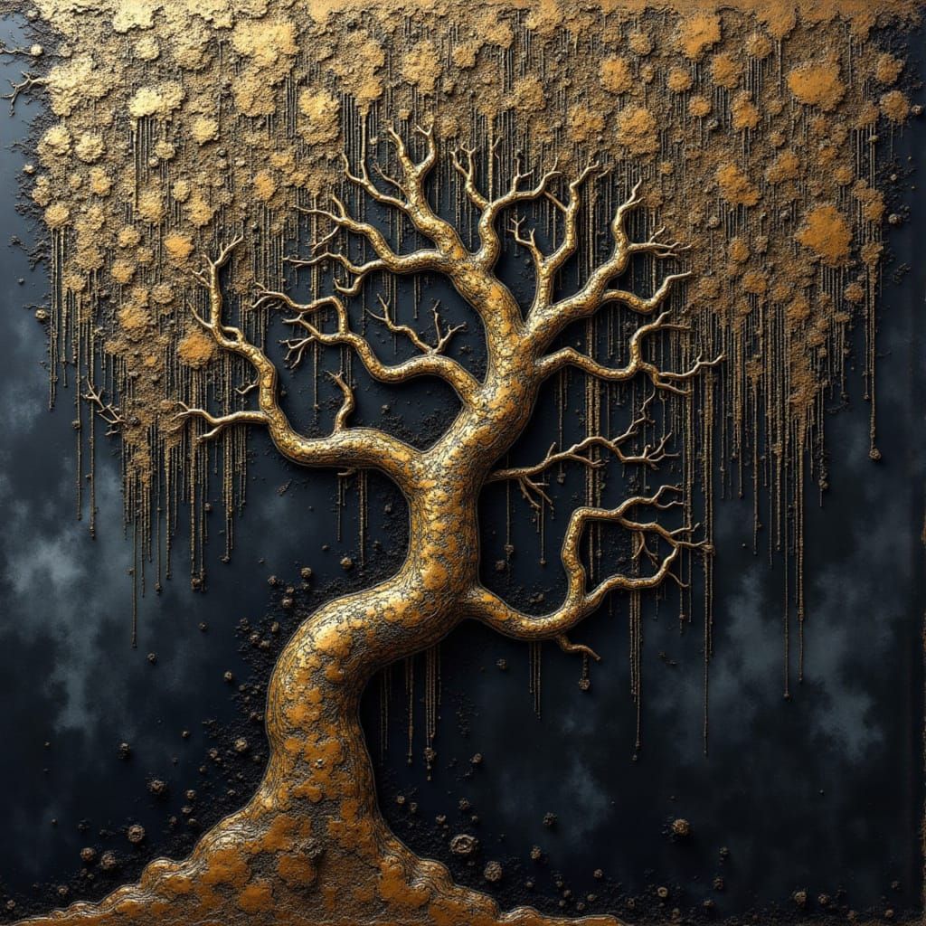 Circuit Board Wisteria Tree in Cyberpunk Style