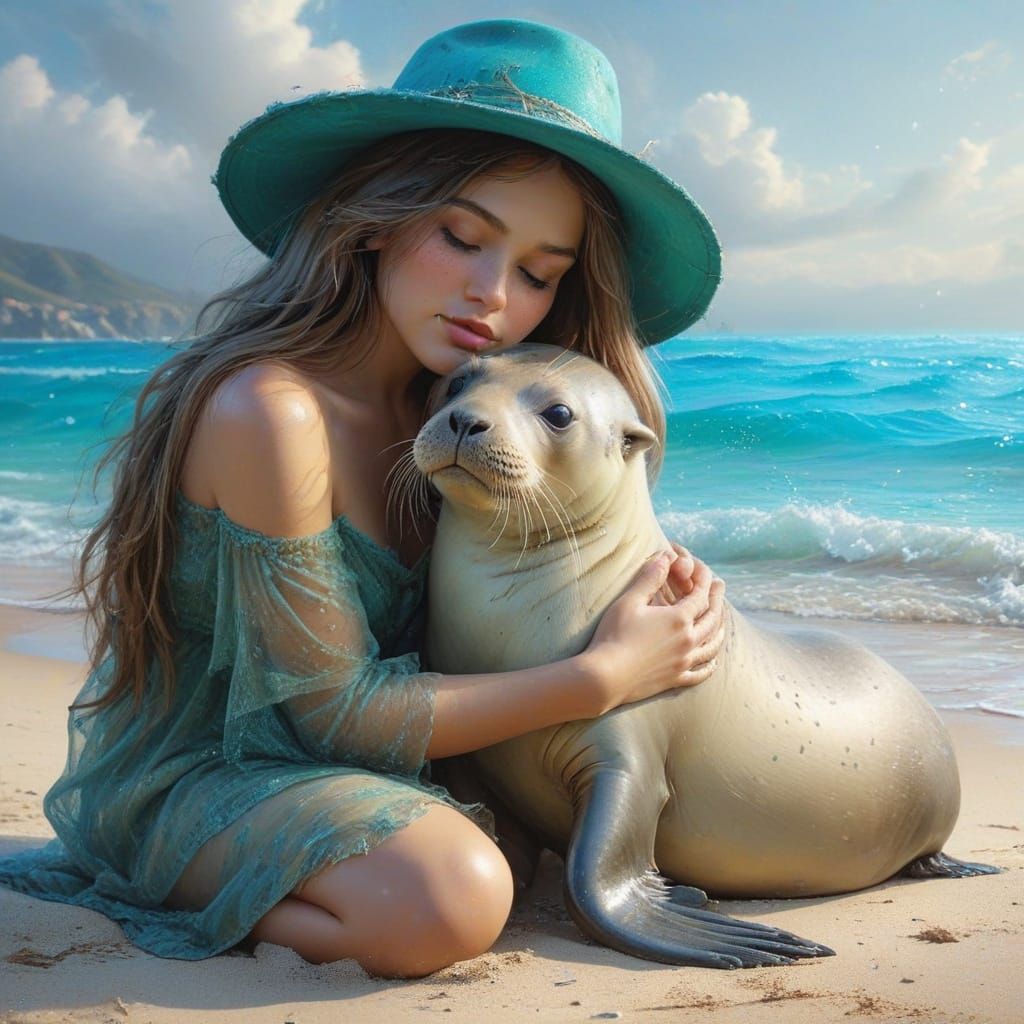 Gentle Moment on the Sandy Beach in Hyper-Realistic Digital ...