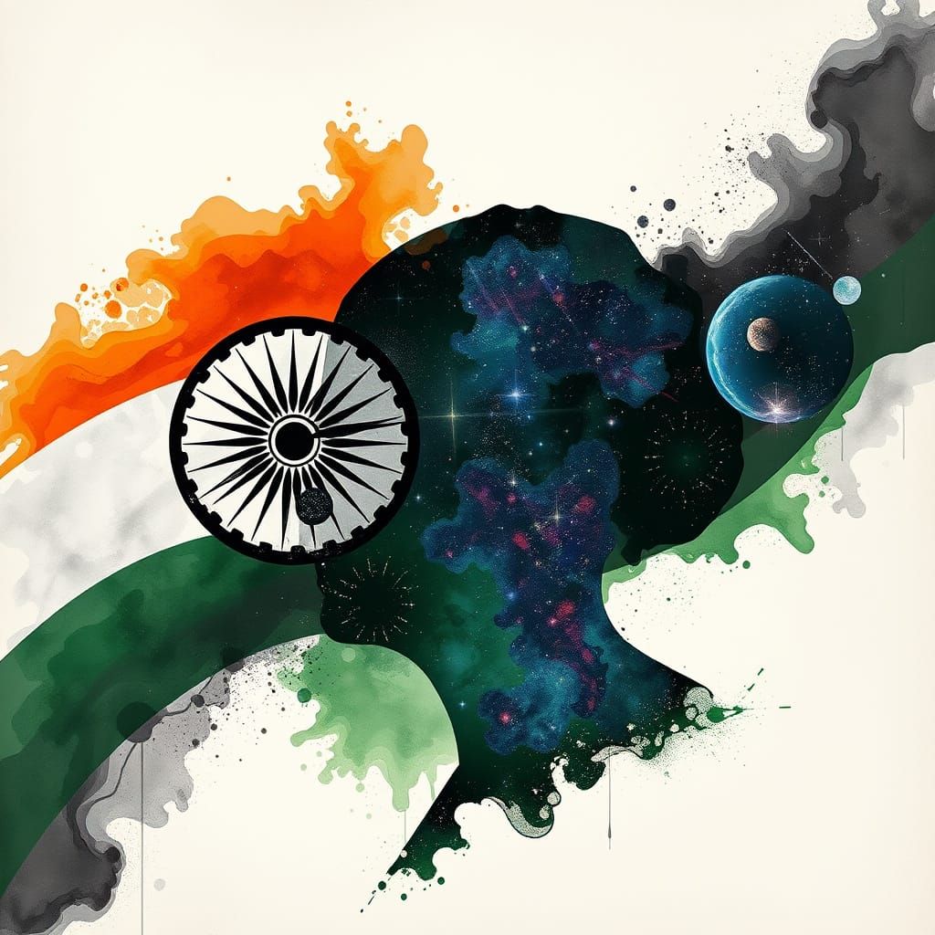 Indian Flag Emblem in Dreamy Watercolor Style
