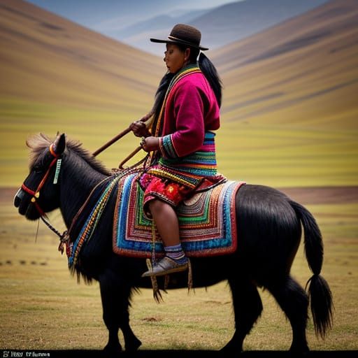 Tibetan Woman Riding a Yak in Hyperrealistic HDR