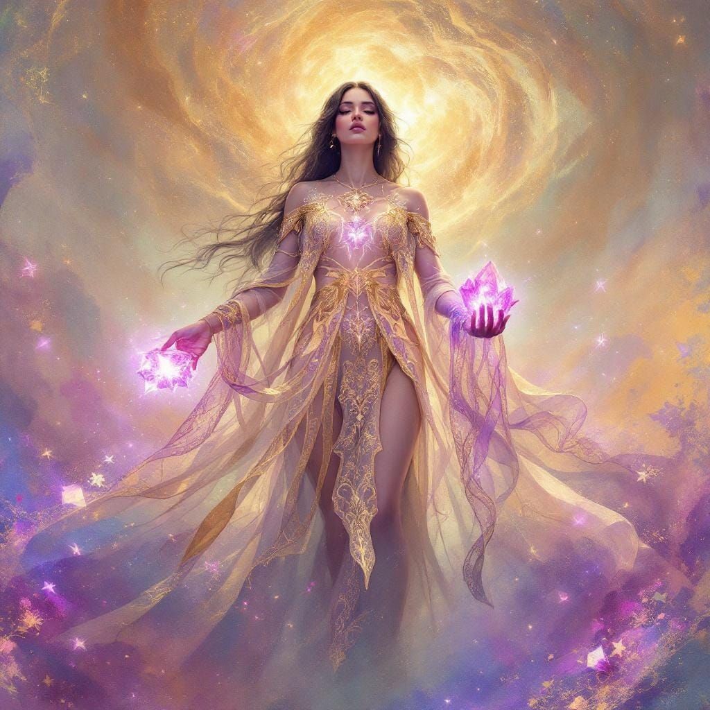 Ethereal Memory Guardian with Glowing Crystals