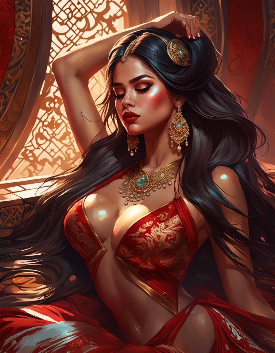Striking Portrait of Woman with Red Lips in Splash Art