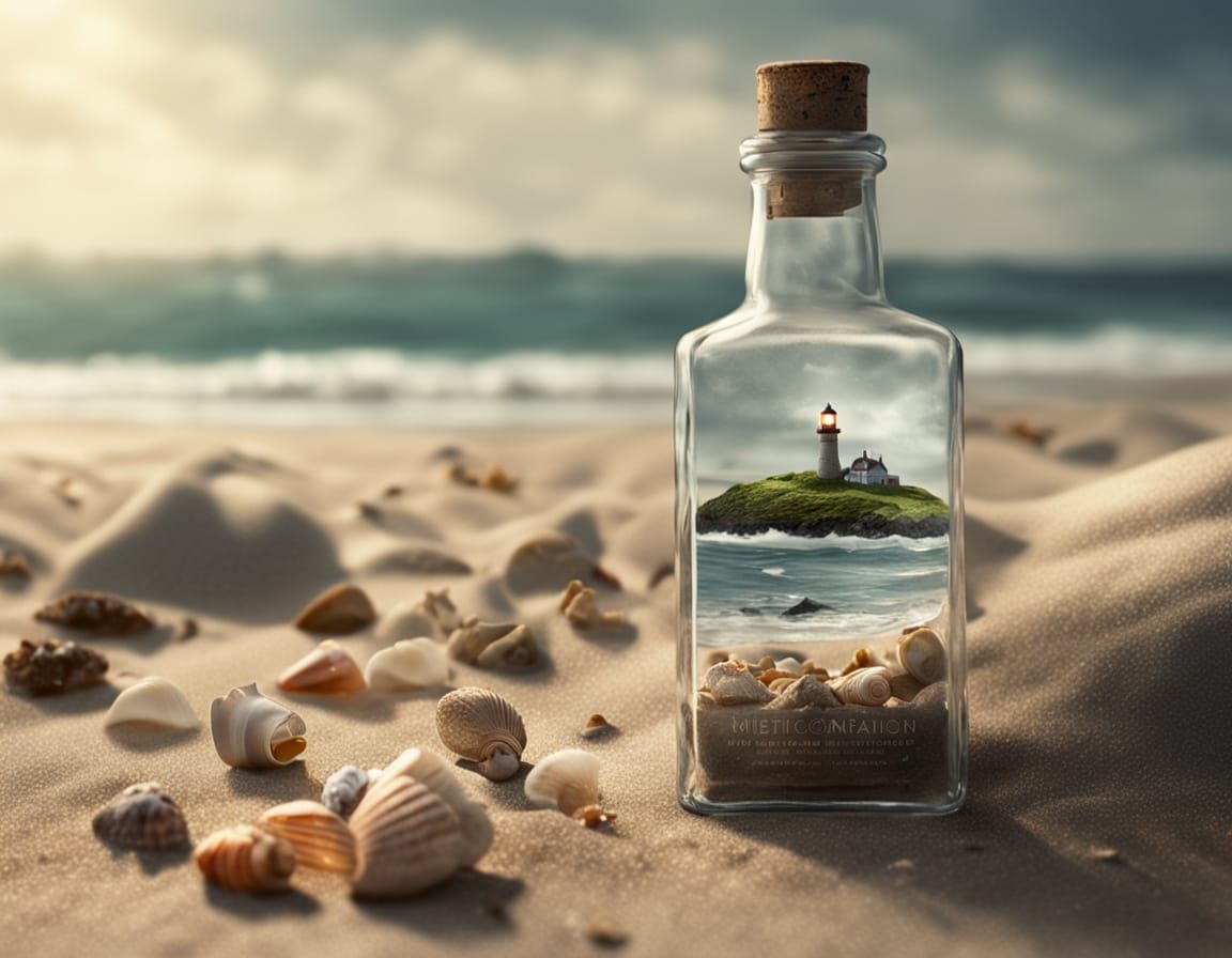 Lighthouse in a Bottle on a Beach