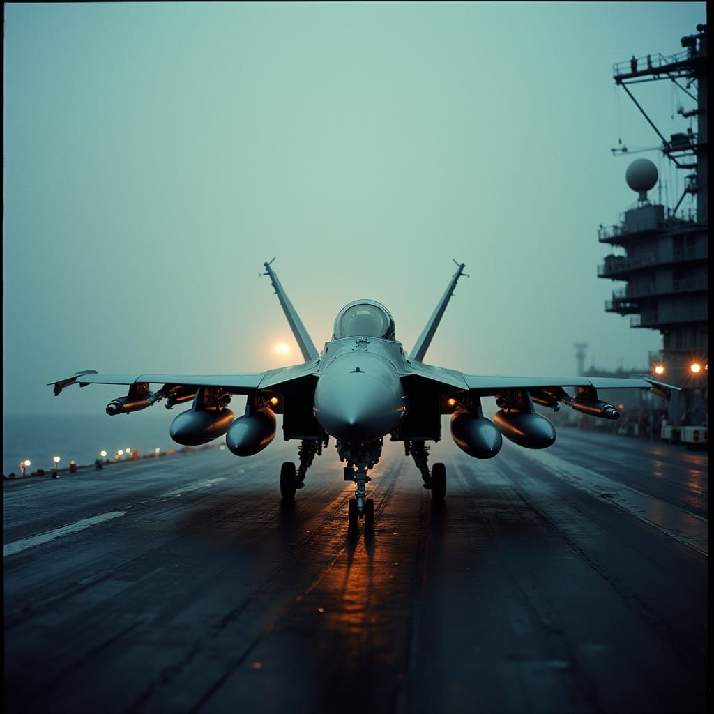 Cinematic Aircraft Carrier on Stormy Seas
