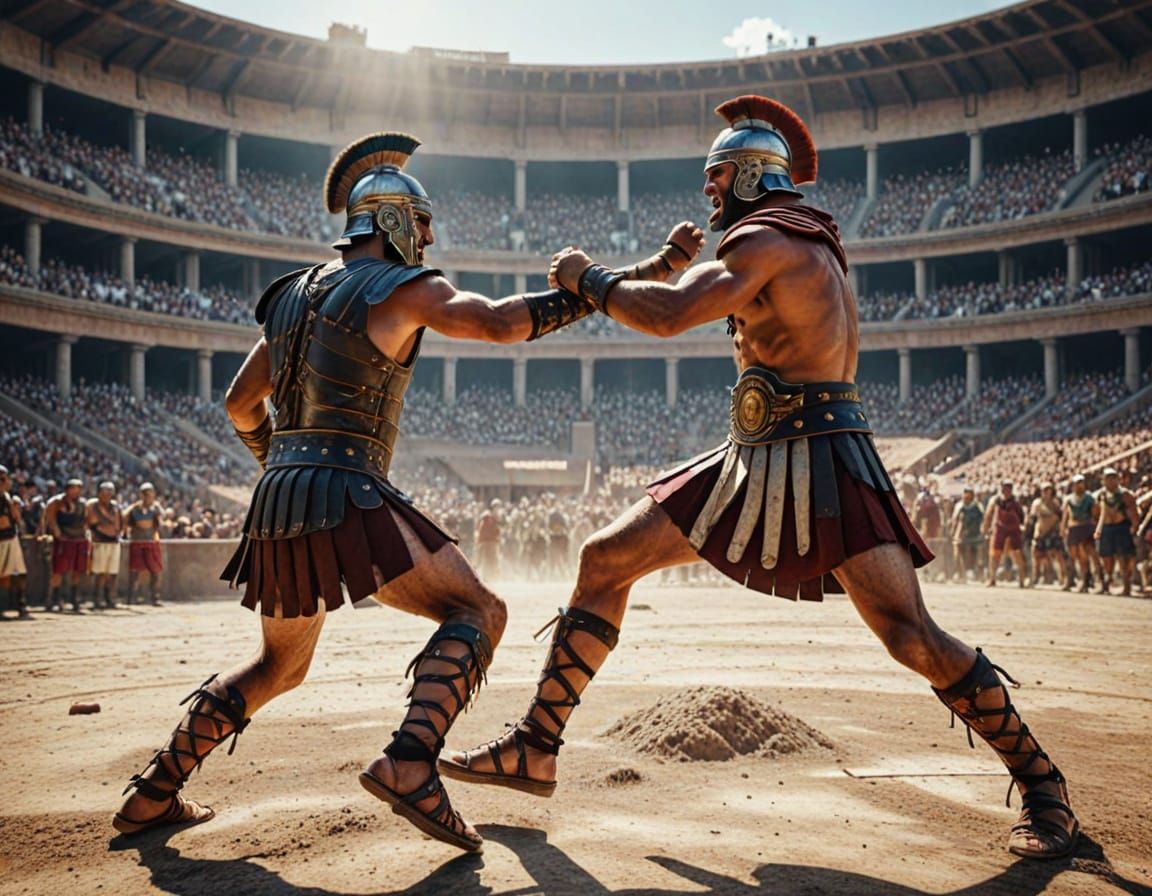 Fighting Gladiators in Arena