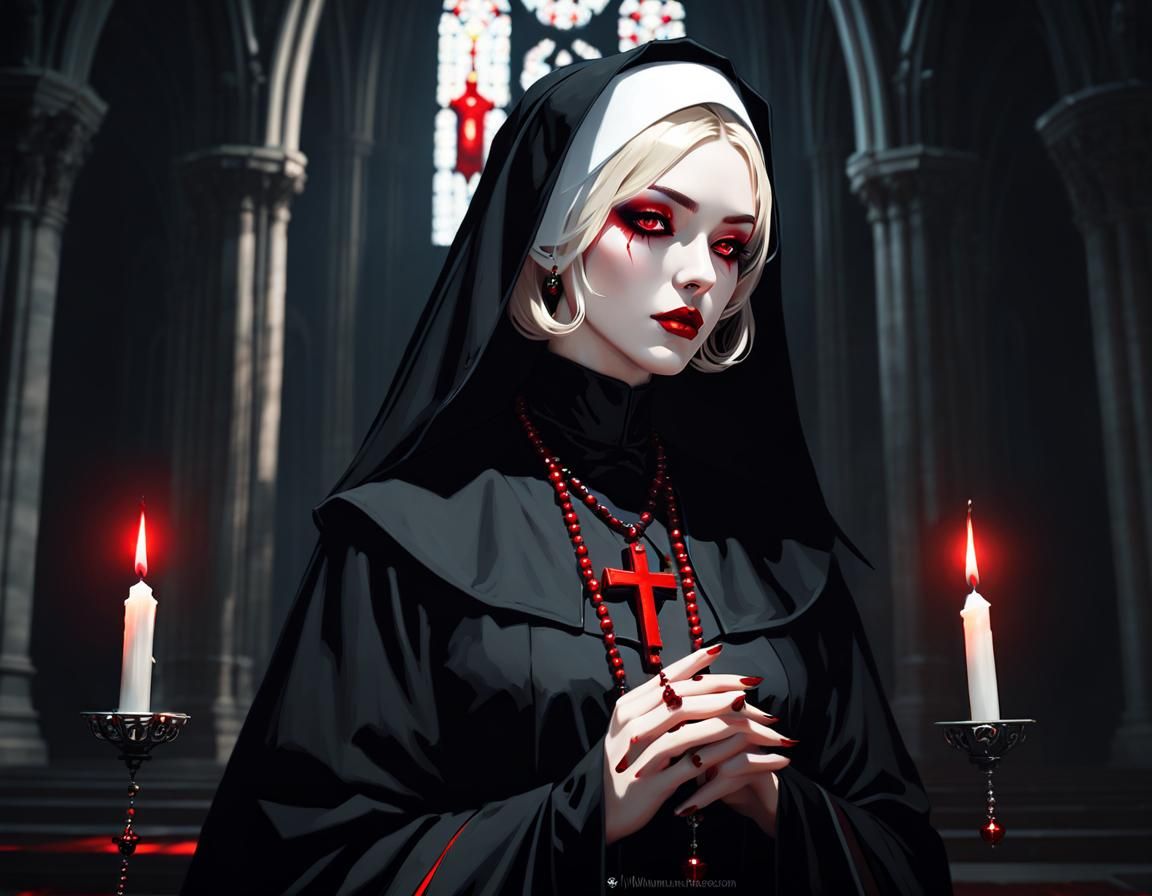 Gothic Vampire Nun in Manga Art Style