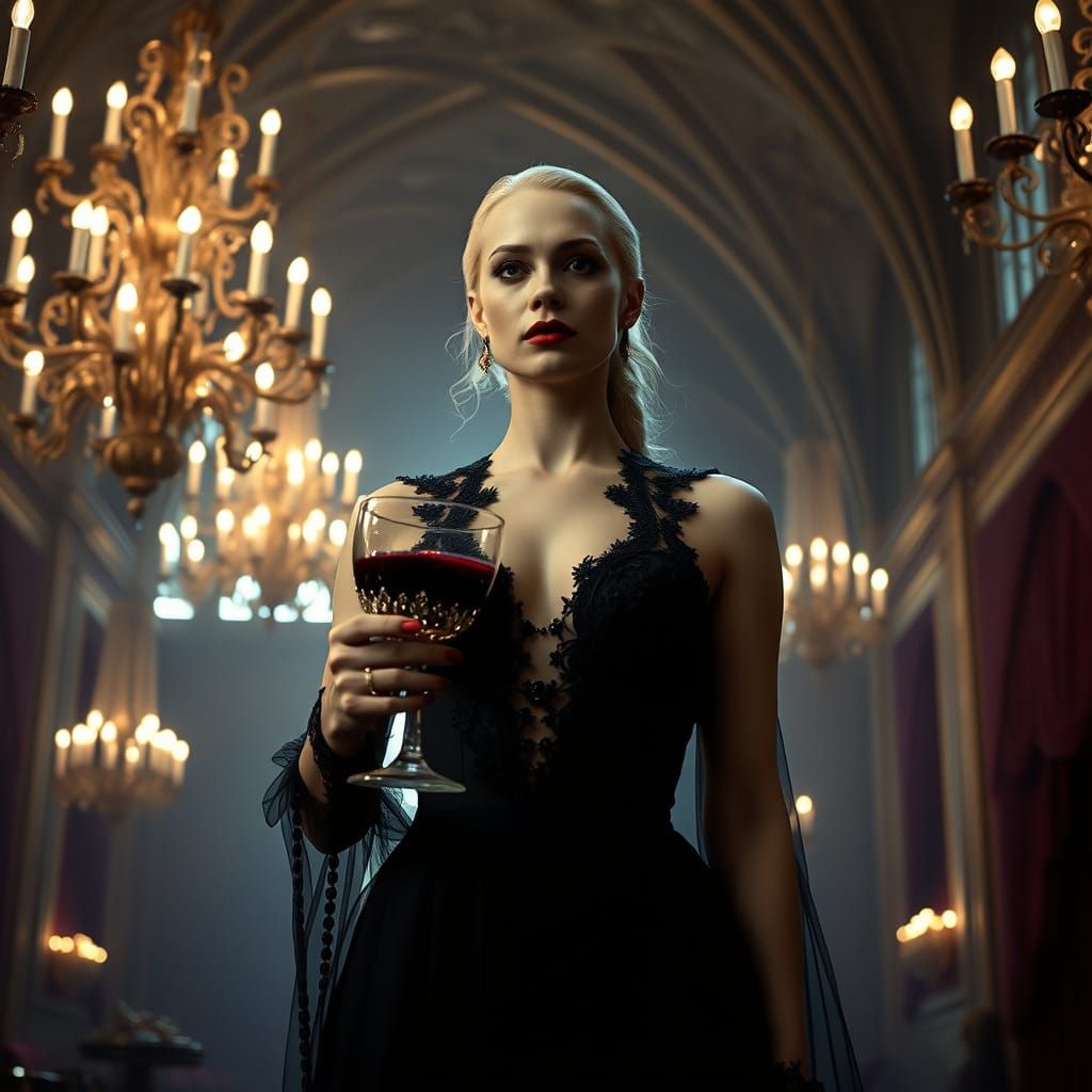 Ethereal Vampire Goddess in Gothic Ballroom