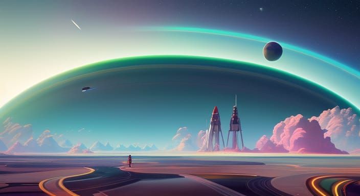 Astronaut in Dreamy Clouds with Saturn and Neptune