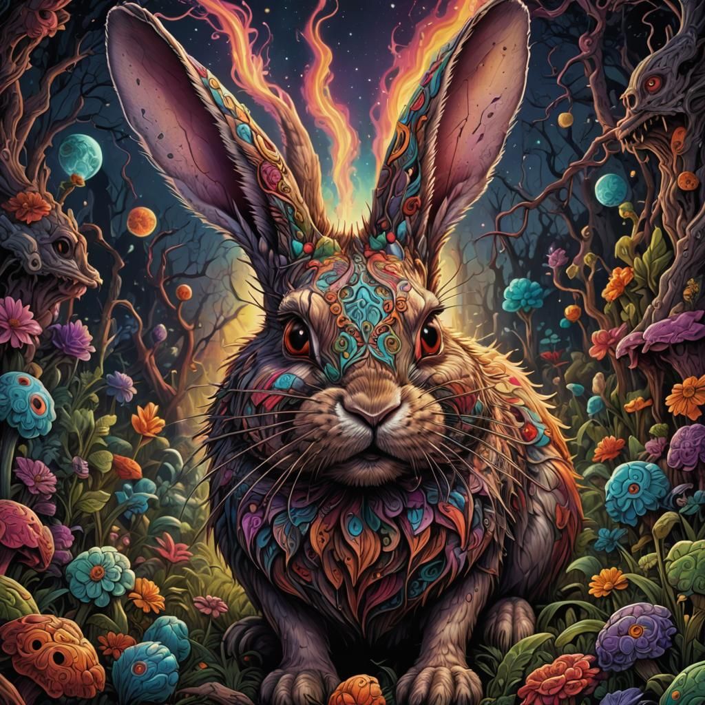 Psychedelic Scary Rabbit in Digital Matte Painting Style