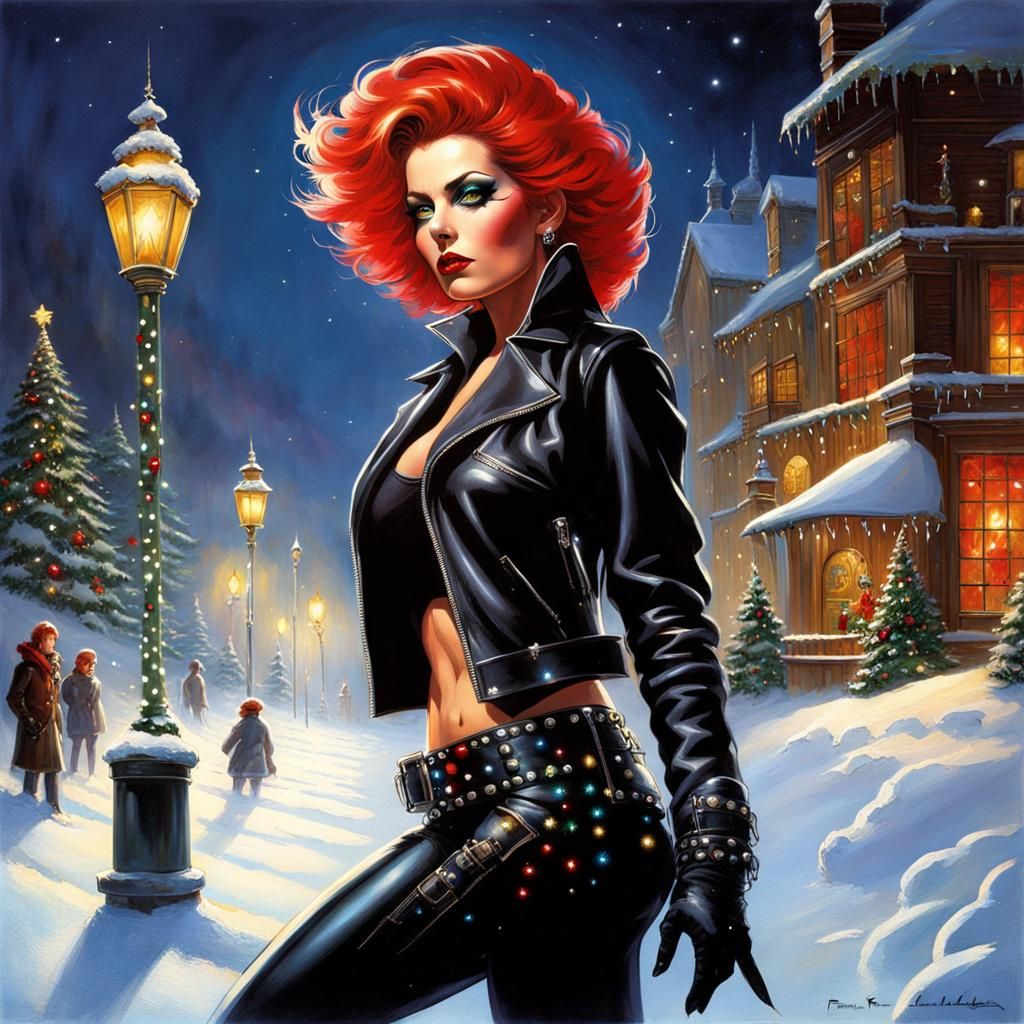 Gothic Woman in Snowy Office, Fantasy Art
