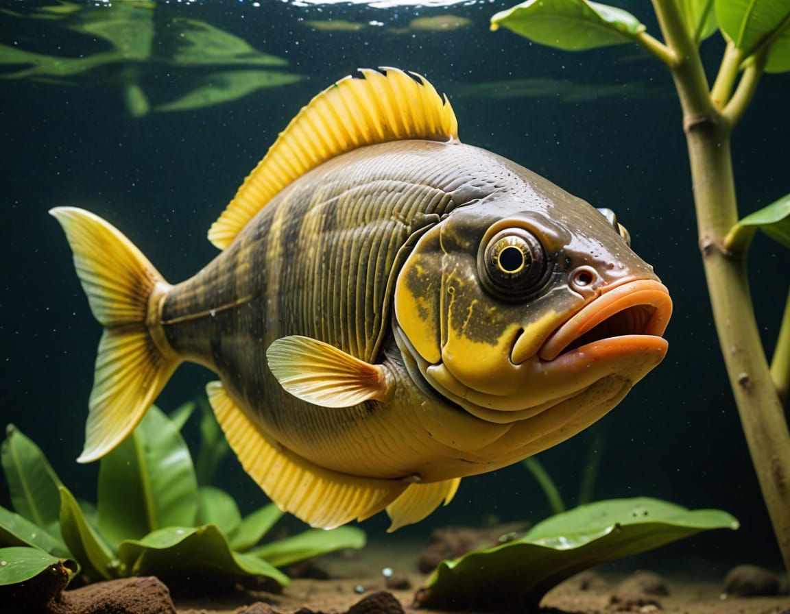 Banana Piranha in Vibrant Cartoon Style