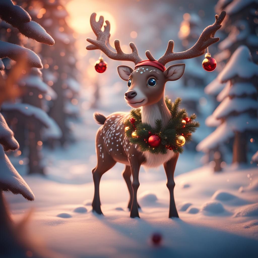 Cute Christmas Reindeer Graphic in Detailed Matte Style