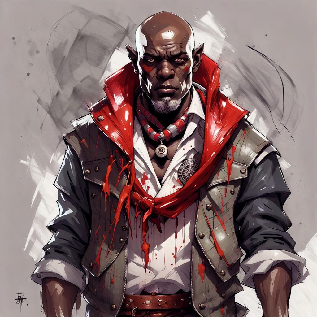 Cyberpunk Half-Orc Gang Leader Portrait