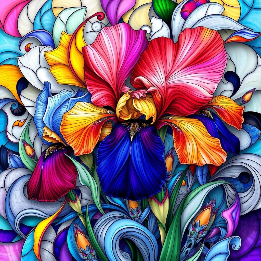 Stained Glass Irises 3