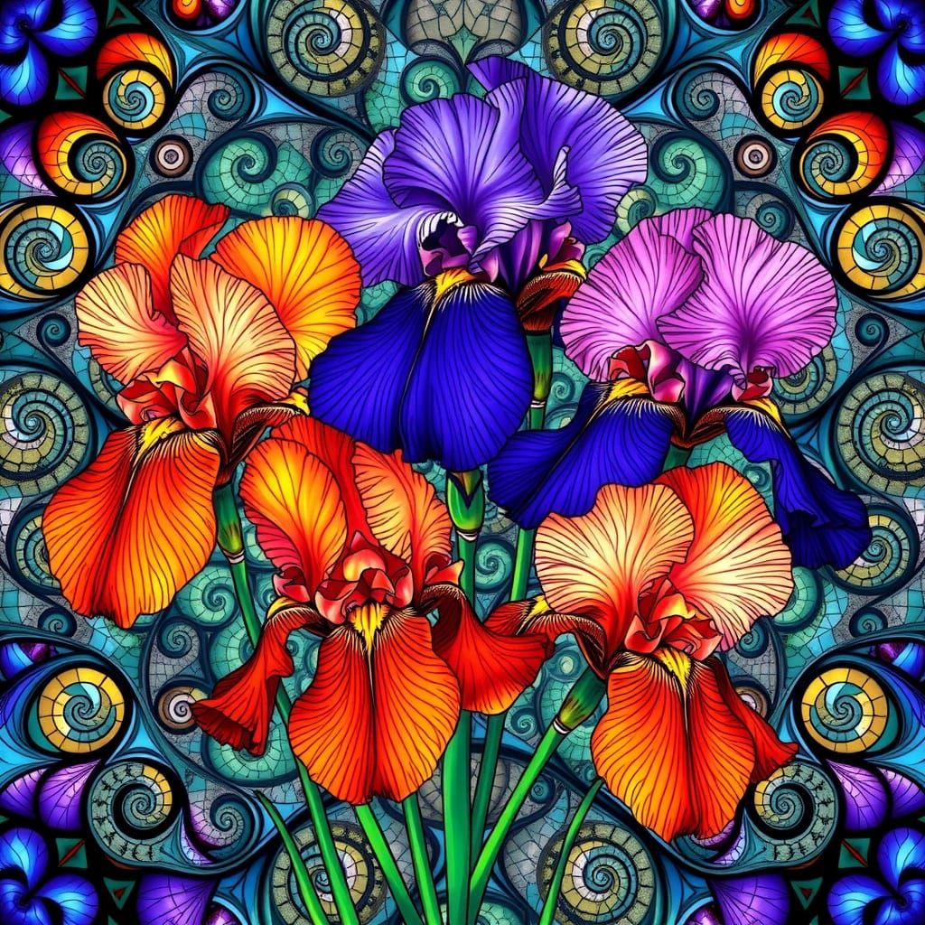 Stained Glass Irises 4