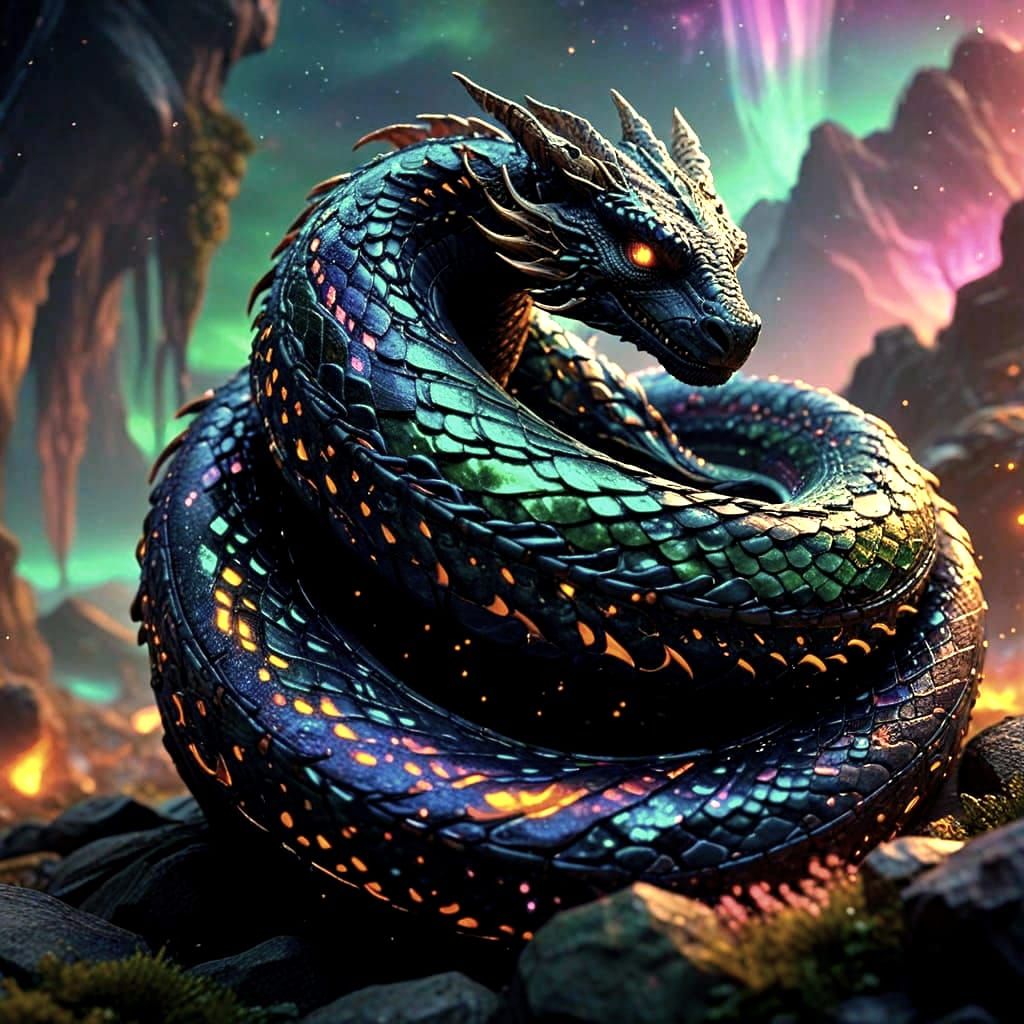 Midgard Serpent Coiling Around Earth: Fantasy Art