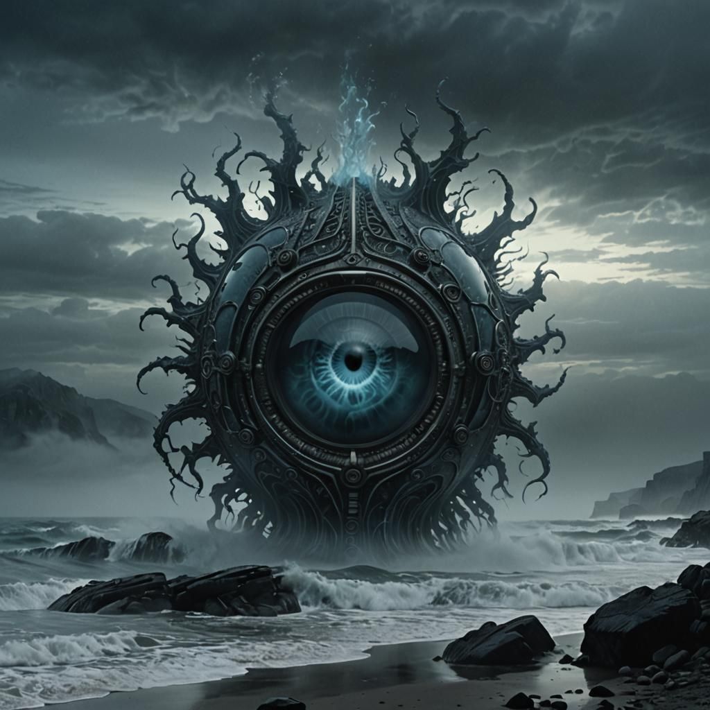 Glass A with Eye and Brain in Biomechanical Style