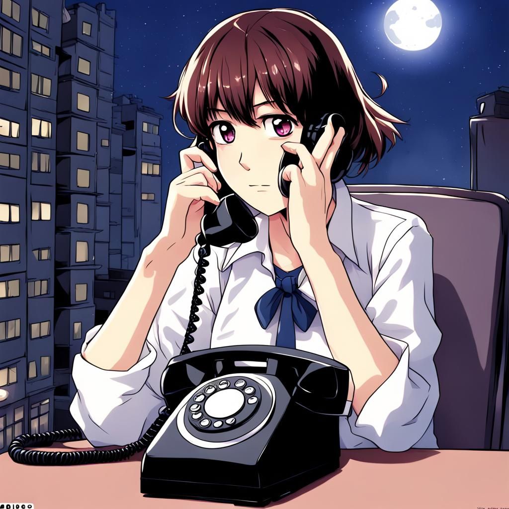 Late Night Telephone in Anime Style