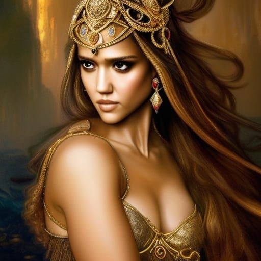 Goddess in Gold Dress: Digital Art