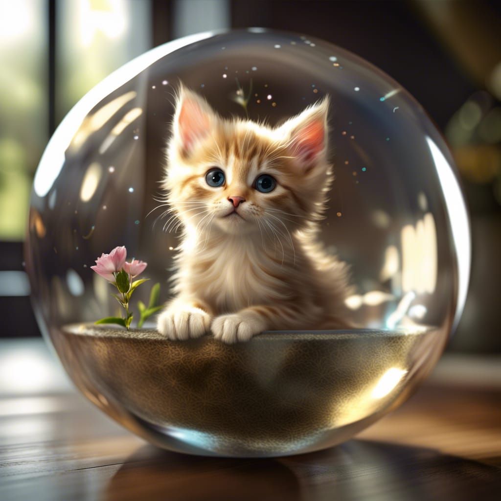 Kitten in Glass Sphere: Realistic CGI Art