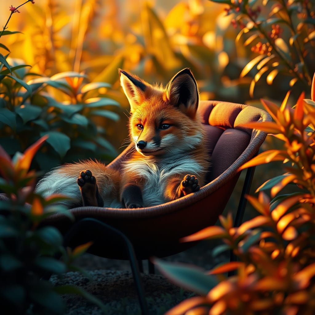 Fox Lounging in Lush Vegetation: Fantasy Concept Art