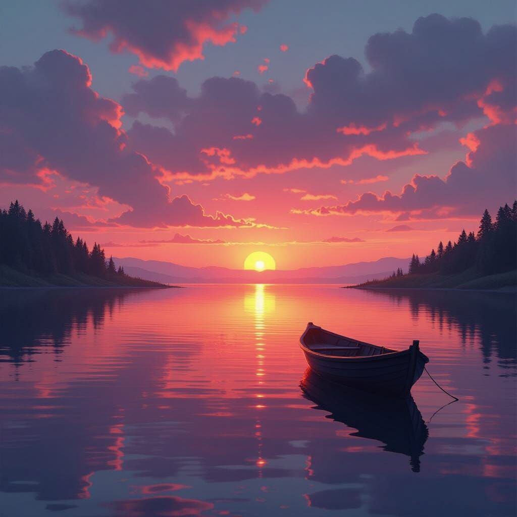 Melancholic Sunset Reflection in Tranquil Water